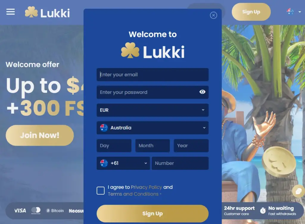 Lukki Casino registration